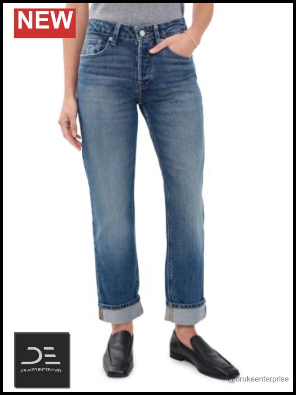 Vintage Straight Ankle Jeans Mid-Rise 99% Cotton